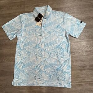 Yatta Golf Mens Performance Polo Shirt Blue White Geometric Print Size Small NWT